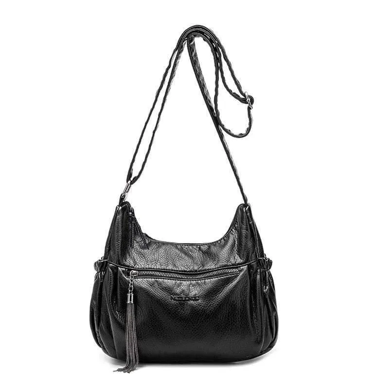 Damen Casual Hobos Frauen Messenger Taschen Umhängetasche Weiche gewaschen PU Leder Schulter Tasche Quaste Mode Weibliche Handtasche