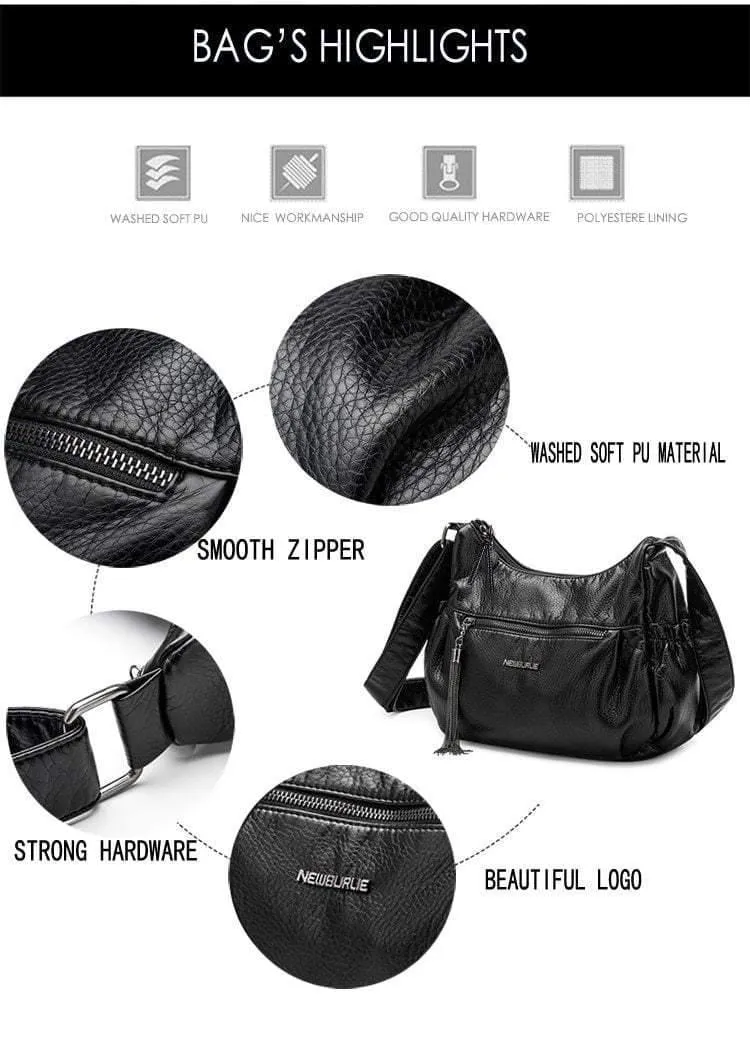 Damen Casual Hobos Frauen Messenger Taschen Umhängetasche Weiche gewaschen PU Leder Schulter Tasche Quaste Mode Weibliche Handtasche