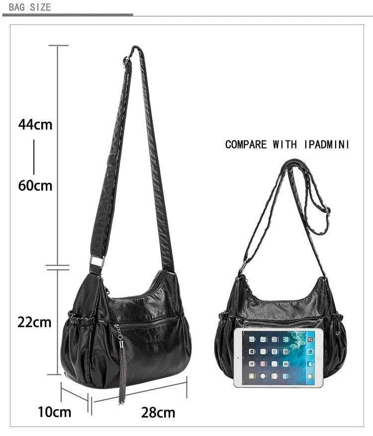 Damen Casual Hobos Frauen Messenger Taschen Umhängetasche Weiche gewaschen PU Leder Schulter Tasche Quaste Mode Weibliche Handtasche