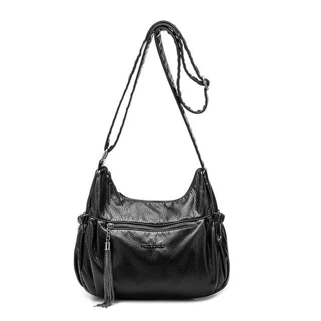 Damen Casual Hobos Frauen Messenger Taschen Umhängetasche Weiche gewaschen PU Leder Schulter Tasche Quaste Mode Weibliche Handtasche