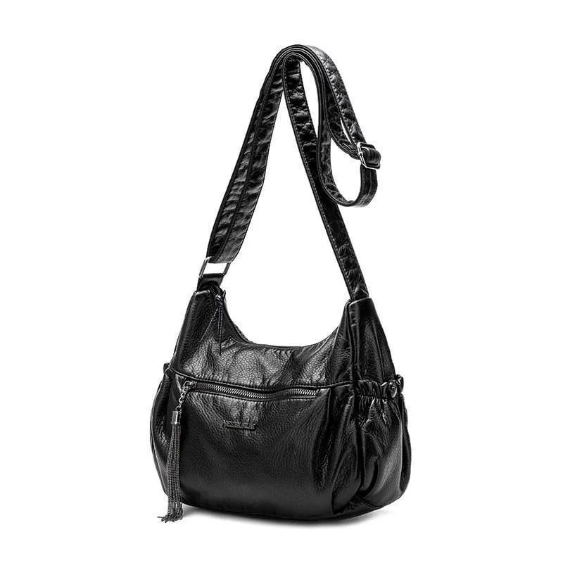 Damen Casual Hobos Frauen Messenger Taschen Umhängetasche Weiche gewaschen PU Leder Schulter Tasche Quaste Mode Weibliche Handtasche