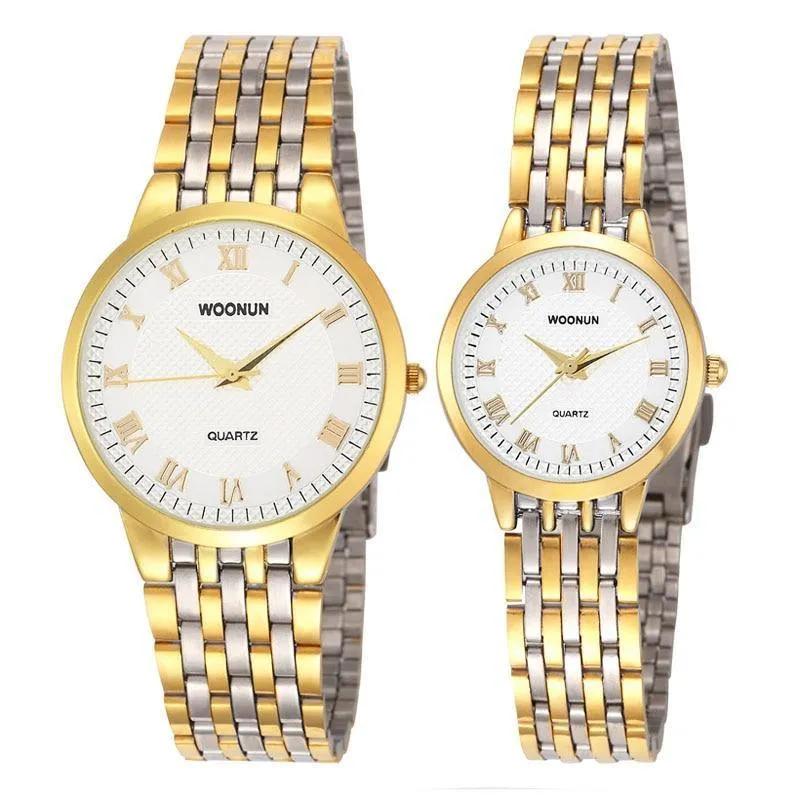 Paaruhren WOONUN Top-Marke Luxus Gold Ultradünne Quarzuhren Frauen Männer Liebhaber Uhrenset Valentinstag Geschenk
