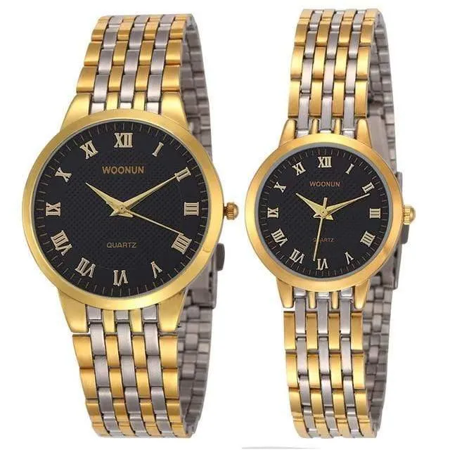Paaruhren WOONUN Top-Marke Luxus Gold Ultradünne Quarzuhren Frauen Männer Liebhaber Uhrenset Valentinstag Geschenk