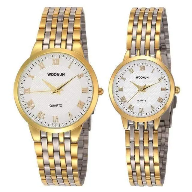 Paaruhren WOONUN Top-Marke Luxus Gold Ultradünne Quarzuhren Frauen Männer Liebhaber Uhrenset Valentinstag Geschenk