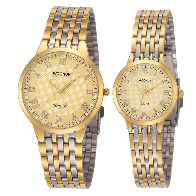 Paaruhren WOONUN Top-Marke Luxus Gold Ultradünne Quarzuhren Frauen Männer Liebhaber Uhrenset Valentinstag Geschenk