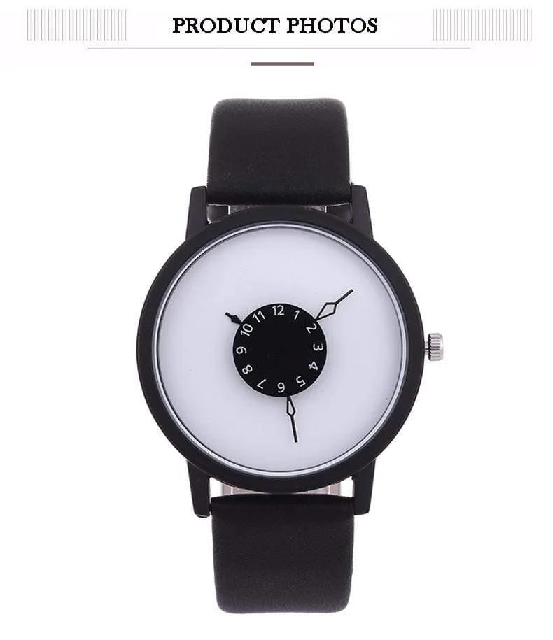 Uhren Herren Damen Quarzuhr Neues Design Einzigartige Lovers-Armbanduhr Casual Schwarz Weiß Uhr Lederband