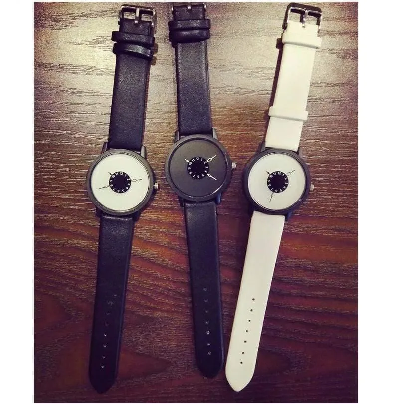 Uhren Herren Damen Quarzuhr Neues Design Einzigartige Lovers-Armbanduhr Casual Schwarz Weiß Uhr Lederband