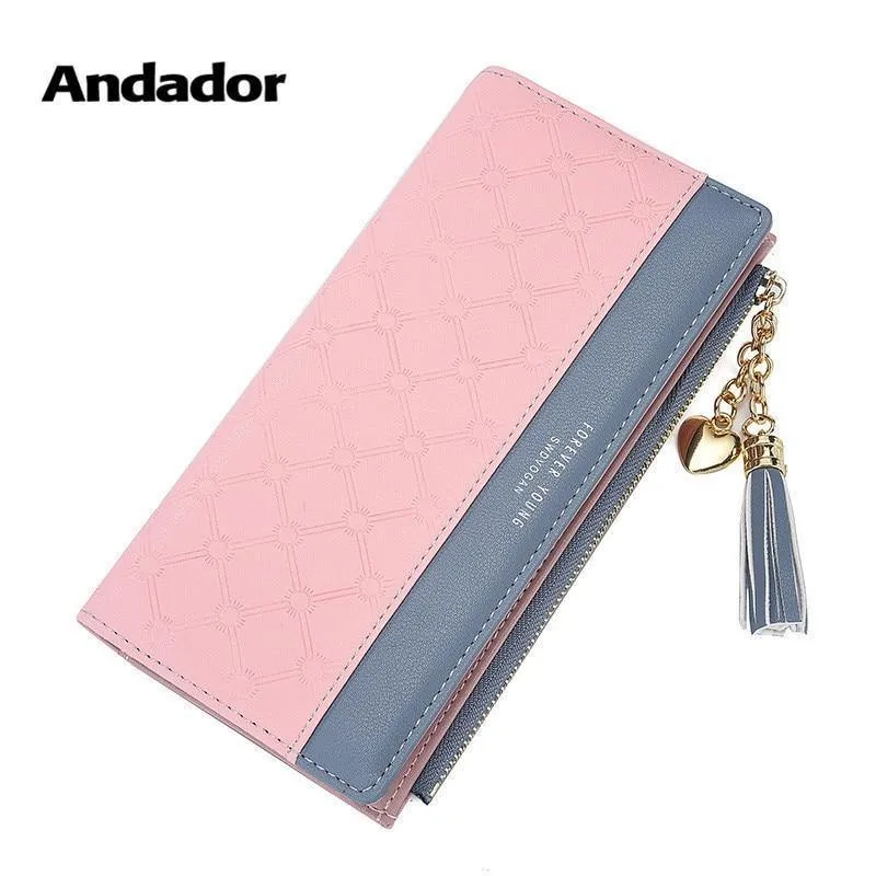 Damen Geldbörse Leder PU Geldbörse Haspe Clutch Langer Reißverschluss Handyhalter Damen Geldbörsen Quaste Münzfach Karte Geld
