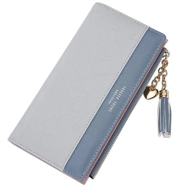Damen Geldbörse Leder PU Geldbörse Haspe Clutch Langer Reißverschluss Handyhalter Damen Geldbörsen Quaste Münzfach Karte Geld