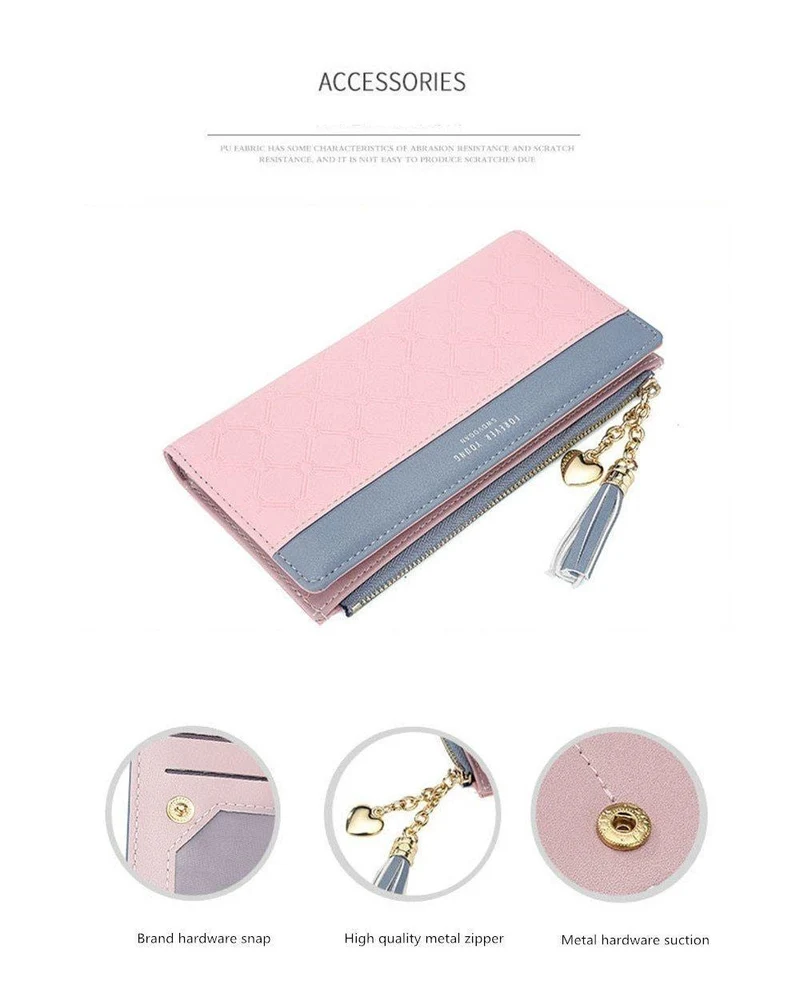 Damen Geldbörse Leder PU Geldbörse Haspe Clutch Langer Reißverschluss Handyhalter Damen Geldbörsen Quaste Münzfach Karte Geld