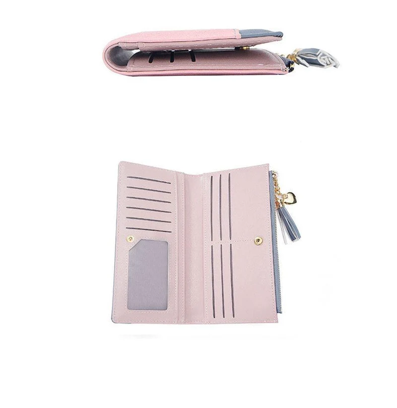 Damen Geldbörse Leder PU Geldbörse Haspe Clutch Langer Reißverschluss Handyhalter Damen Geldbörsen Quaste Münzfach Karte Geld