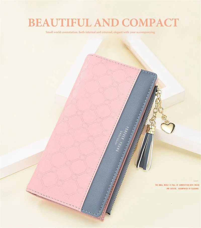 Damen Geldbörse Leder PU Geldbörse Haspe Clutch Langer Reißverschluss Handyhalter Damen Geldbörsen Quaste Münzfach Karte Geld