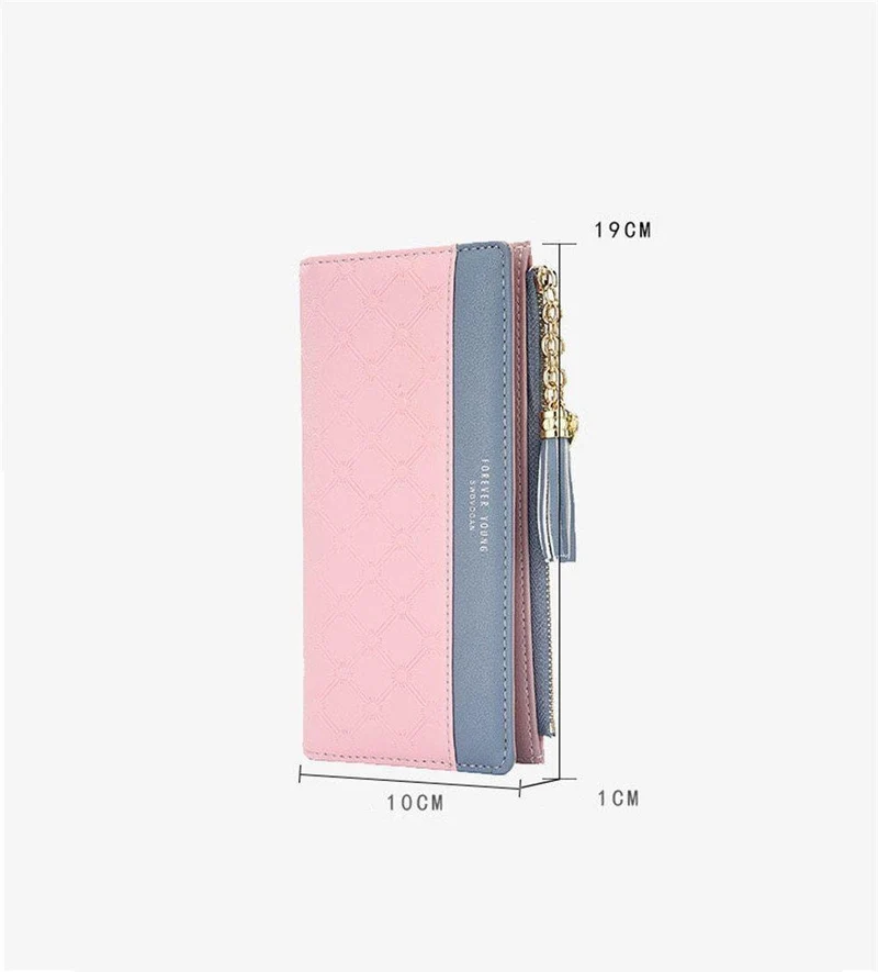 Damen Geldbörse Leder PU Geldbörse Haspe Clutch Langer Reißverschluss Handyhalter Damen Geldbörsen Quaste Münzfach Karte Geld