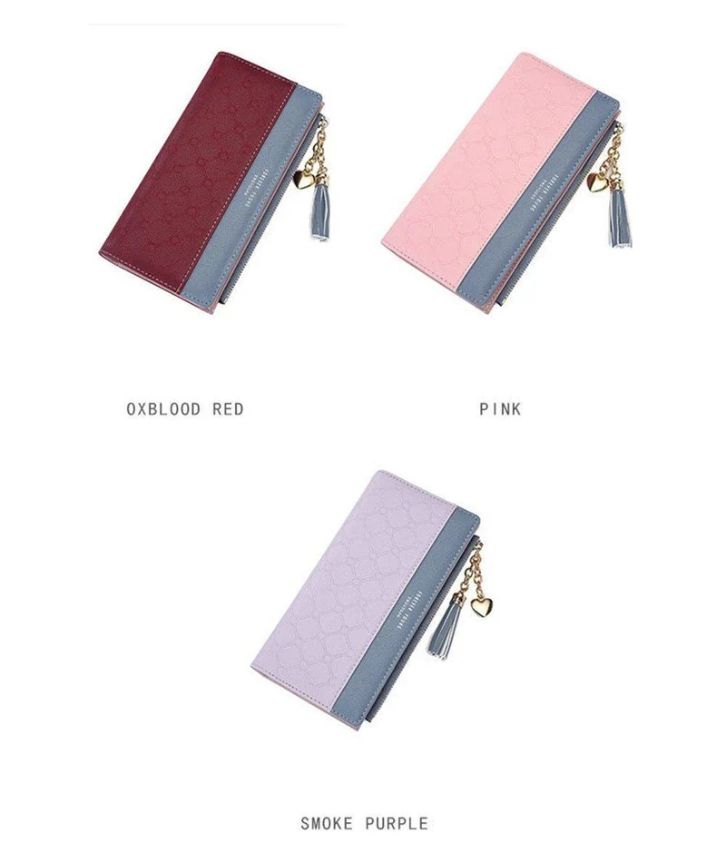 Damen Geldbörse Leder PU Geldbörse Haspe Clutch Langer Reißverschluss Handyhalter Damen Geldbörsen Quaste Münzfach Karte Geld
