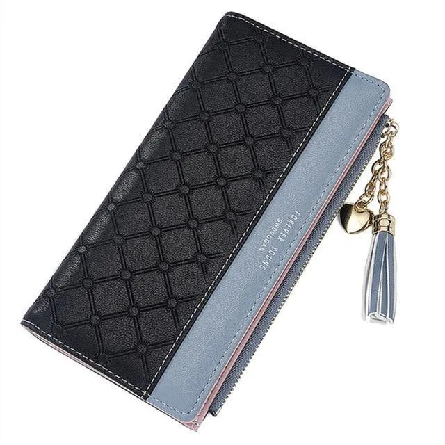 Damen Geldbörse Leder PU Geldbörse Haspe Clutch Langer Reißverschluss Handyhalter Damen Geldbörsen Quaste Münzfach Karte Geld