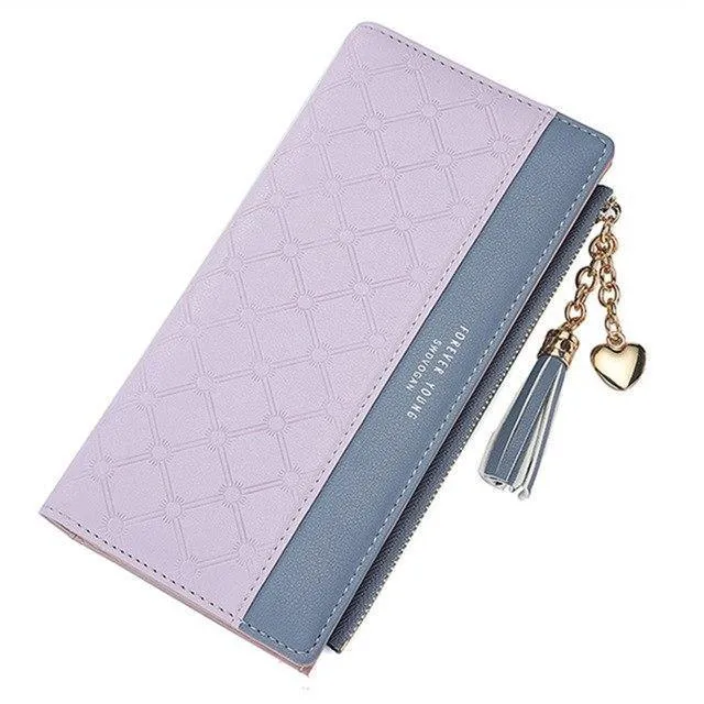 Damen Geldbörse Leder PU Geldbörse Haspe Clutch Langer Reißverschluss Handyhalter Damen Geldbörsen Quaste Münzfach Karte Geld