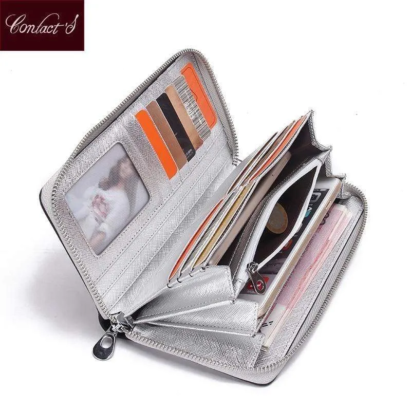 Frauen Kuh Leder Kupplung Damen Kontinent Geldbörsen Metalic Echtes Leder Brieftaschen Handy Halter Heißer Verkauf