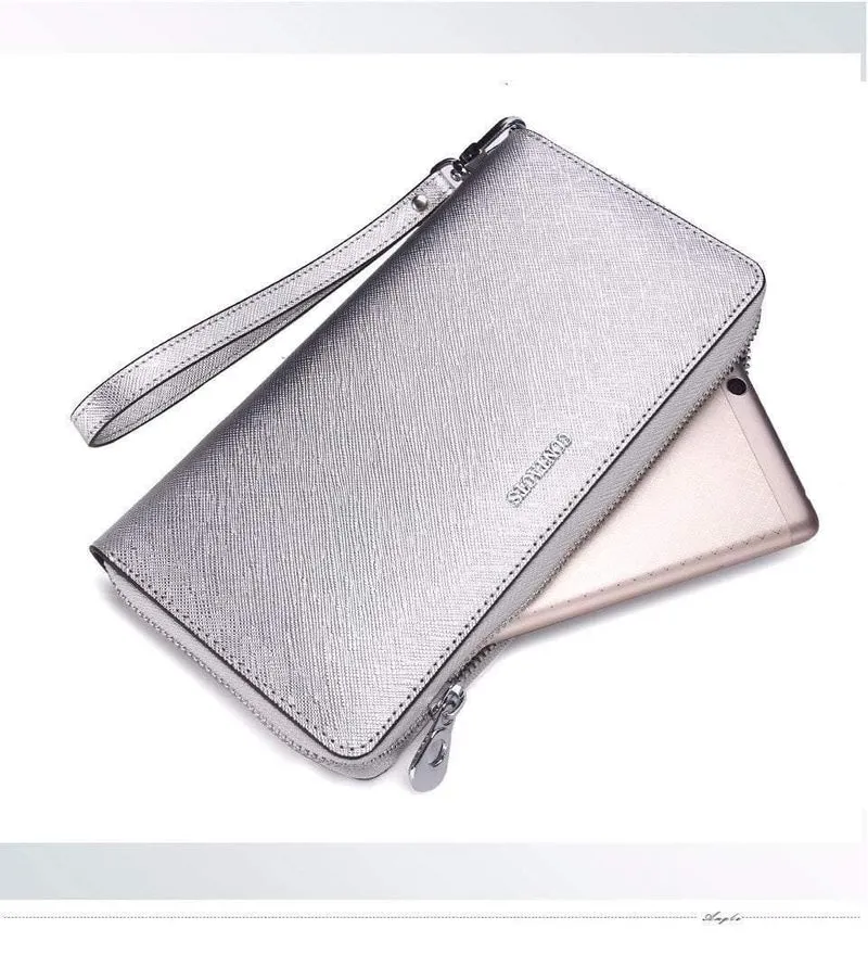 Frauen Kuh Leder Kupplung Damen Kontinent Geldbörsen Metalic Echtes Leder Brieftaschen Handy Halter Heißer Verkauf