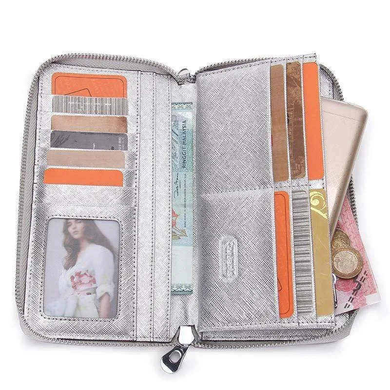 Frauen Kuh Leder Kupplung Damen Kontinent Geldbörsen Metalic Echtes Leder Brieftaschen Handy Halter Heißer Verkauf