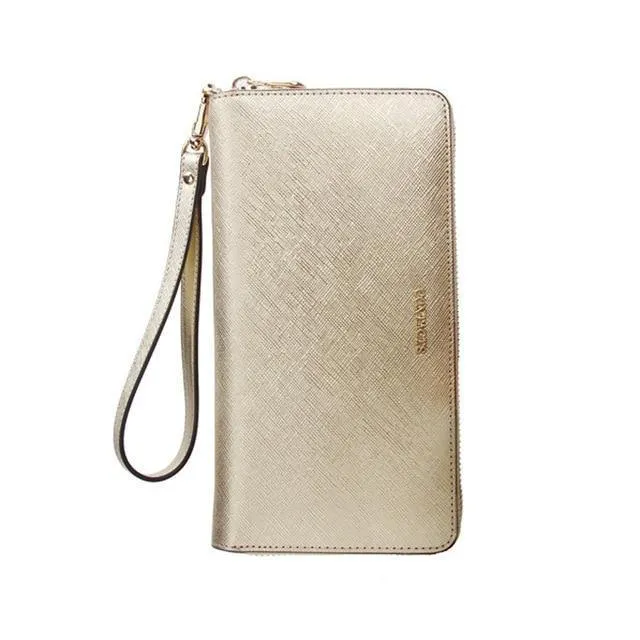 Frauen Kuh Leder Kupplung Damen Kontinent Geldbörsen Metalic Echtes Leder Brieftaschen Handy Halter Heißer Verkauf