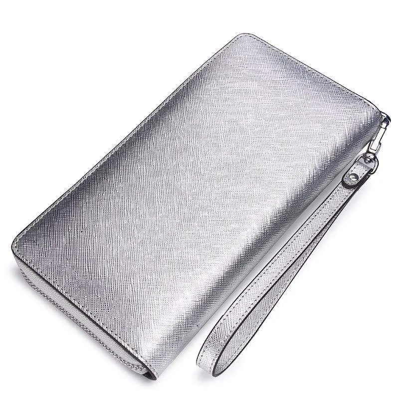 Frauen Kuh Leder Kupplung Damen Kontinent Geldbörsen Metalic Echtes Leder Brieftaschen Handy Halter Heißer Verkauf