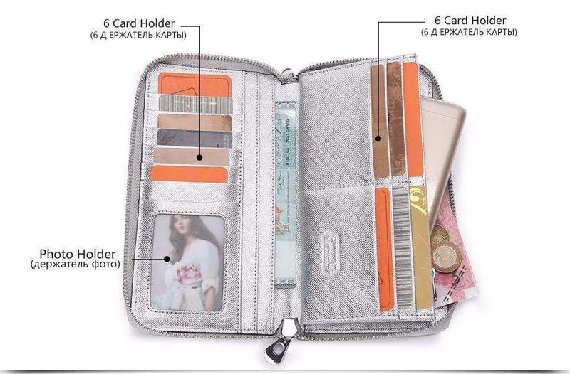 Frauen Kuh Leder Kupplung Damen Kontinent Geldbörsen Metalic Echtes Leder Brieftaschen Handy Halter Heißer Verkauf