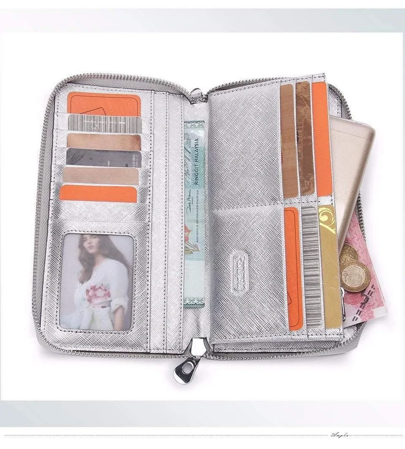 Frauen Kuh Leder Kupplung Damen Kontinent Geldbörsen Metalic Echtes Leder Brieftaschen Handy Halter Heißer Verkauf