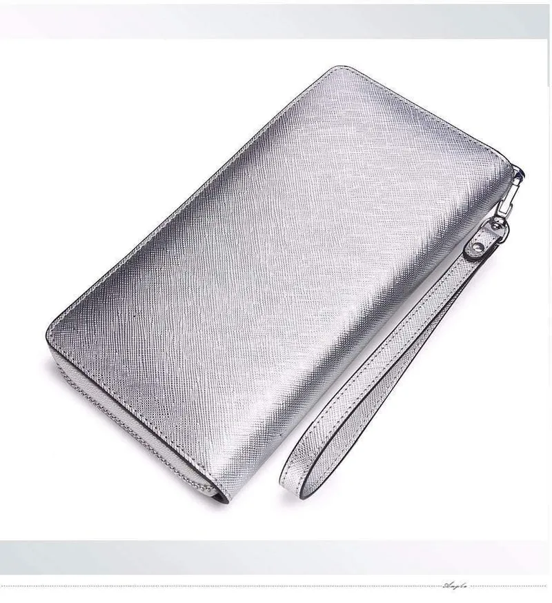 Frauen Kuh Leder Kupplung Damen Kontinent Geldbörsen Metalic Echtes Leder Brieftaschen Handy Halter Heißer Verkauf