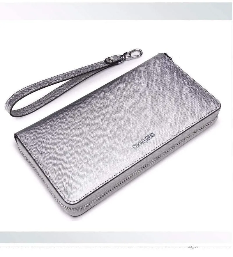 Frauen Kuh Leder Kupplung Damen Kontinent Geldbörsen Metalic Echtes Leder Brieftaschen Handy Halter Heißer Verkauf