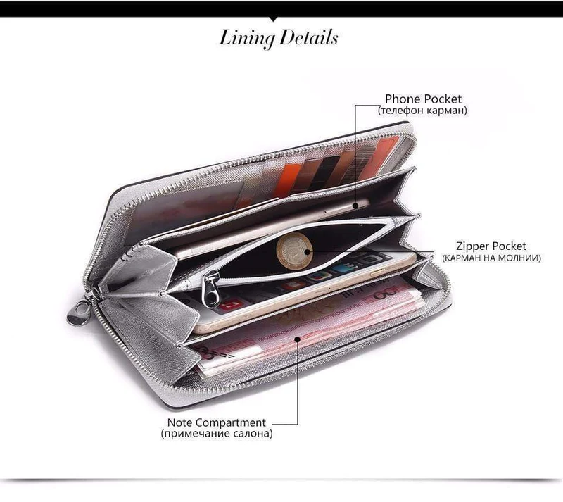 Frauen Kuh Leder Kupplung Damen Kontinent Geldbörsen Metalic Echtes Leder Brieftaschen Handy Halter Heißer Verkauf
