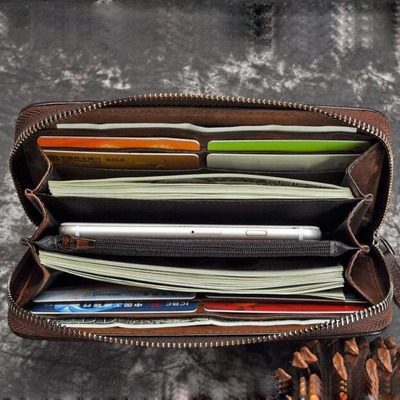 Echtes Leder Geldbörse für Frauen Clutch Bag Zipper neue Vintage Blume lange Brieftasche Clutch weibliche Luxus Brieftasche