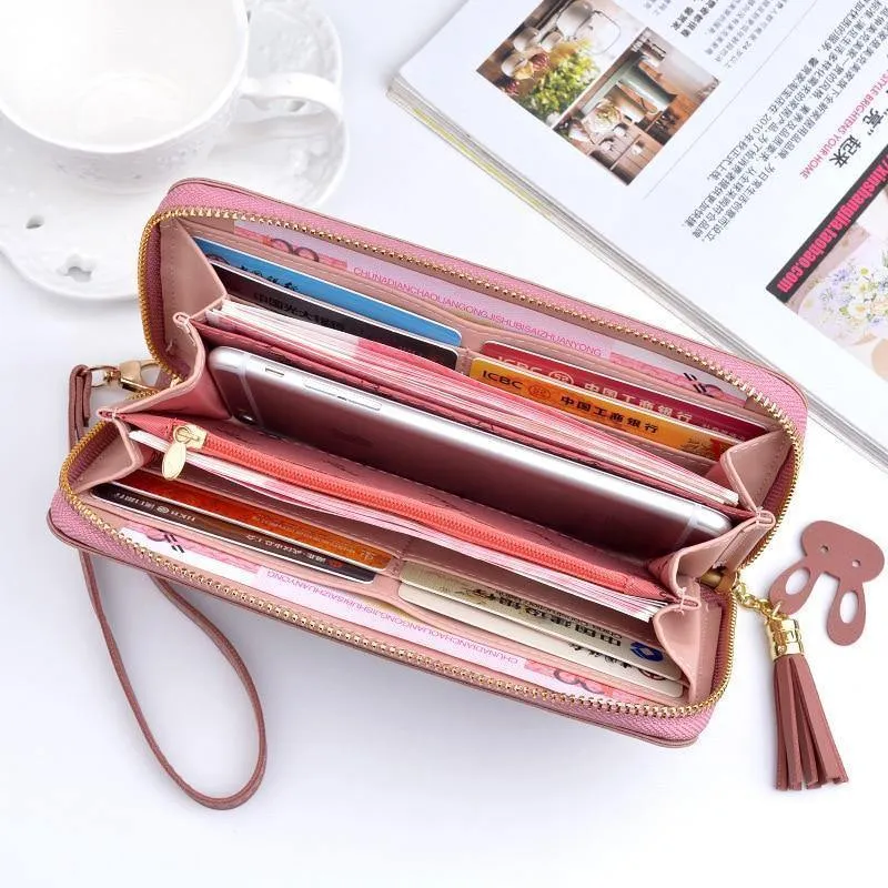 Frauen Leder Brieftasche Weibliche Lange Tragbare Multifunktions Solide Geldbörse Frauen Telefon Cion Karte Halter Damen Kupplung Carteras