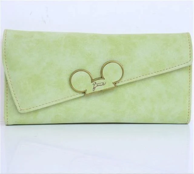 Damen-Geldbörsen aus Kunstleder mit langem Abschnitt und Haspe, Mickey-Kopf, schräger Deckel, dreifach gefaltete Clutch, Münzfach, Kartenhalter
