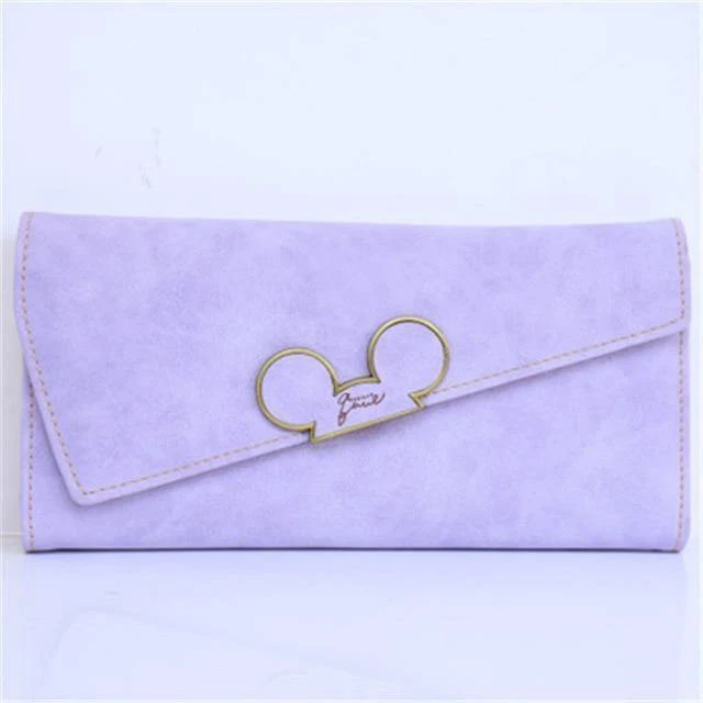 Damen-Geldbörsen aus Kunstleder mit langem Abschnitt und Haspe, Mickey-Kopf, schräger Deckel, dreifach gefaltete Clutch, Münzfach, Kartenhalter