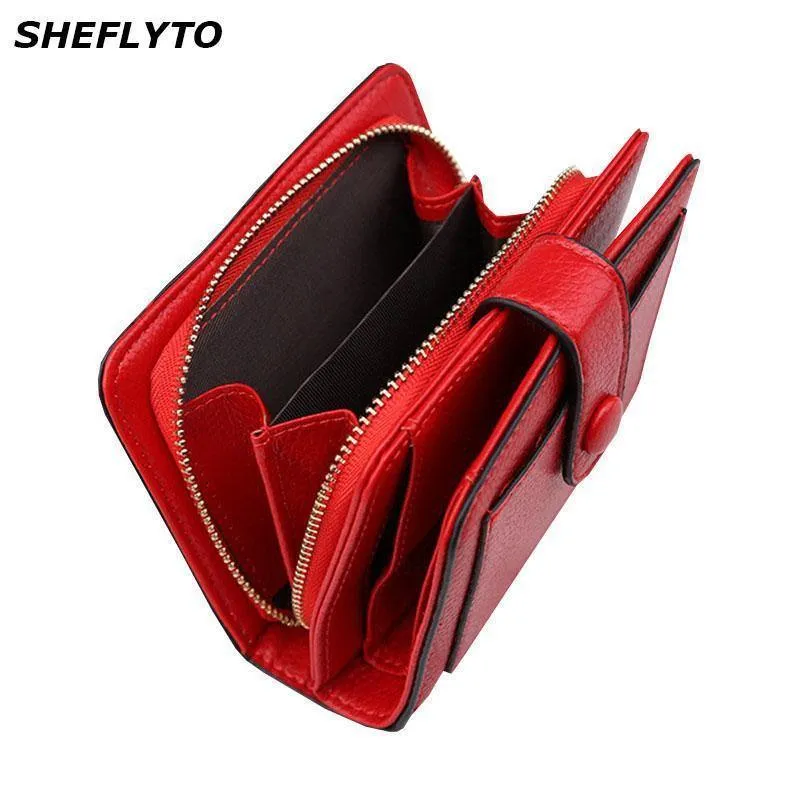 Frauen Geldbörsen Neue Luxus Marke Rot Schwarz Kleine Mini Geldbörse Haspe Karte Halter Dame Brieftasche Zipper Weibliche Leder Schnalle