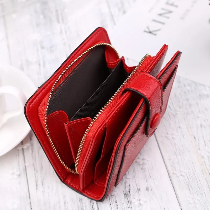 Frauen Geldbörsen Neue Luxus Marke Rot Schwarz Kleine Mini Geldbörse Haspe Karte Halter Dame Brieftasche Zipper Weibliche Leder Schnalle