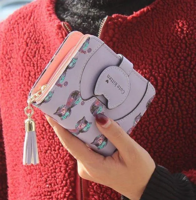 Cartoon katze frauen brieftasche druck PU Leder frauen brieftasche marke entwickelt geldbörse weibliche karte halter süße mädchen brieftasche
