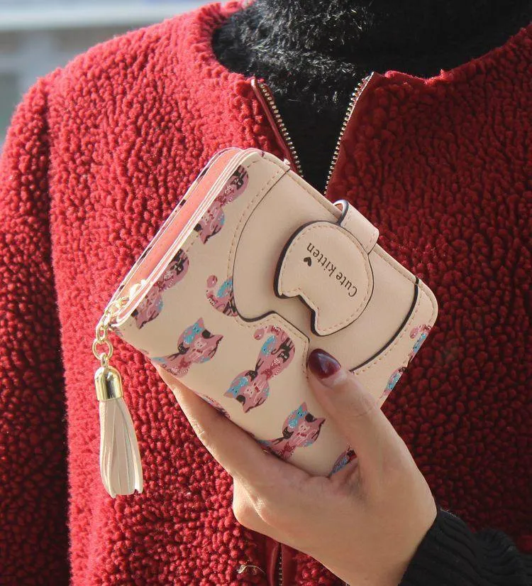 Cartoon katze frauen brieftasche druck PU Leder frauen brieftasche marke entwickelt geldbörse weibliche karte halter süße mädchen brieftasche