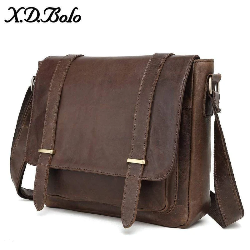 Leder Herren Tasche Schulter Umhängetaschen Crazy Horse Laptop Männlichen Messenger Taschen Vintage Design Tasche für Männer