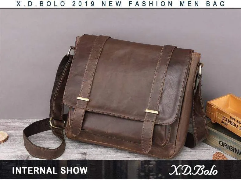 Leder Herren Tasche Schulter Umhängetaschen Crazy Horse Laptop Männlichen Messenger Taschen Vintage Design Tasche für Männer