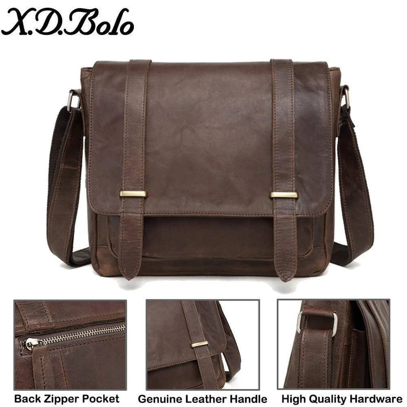 Leder Herren Tasche Schulter Umhängetaschen Crazy Horse Laptop Männlichen Messenger Taschen Vintage Design Tasche für Männer