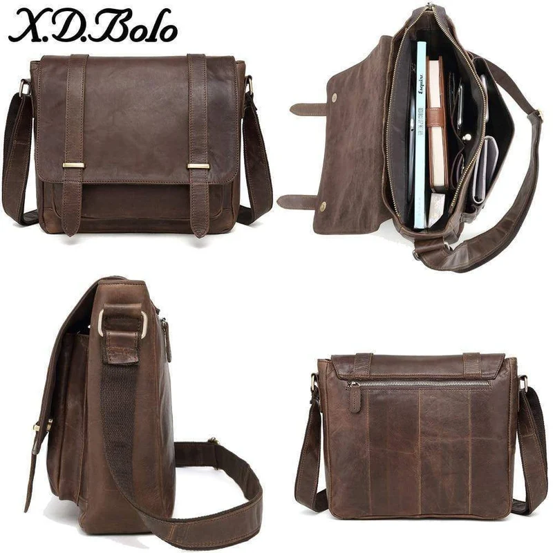 Leder Herren Tasche Schulter Umhängetaschen Crazy Horse Laptop Männlichen Messenger Taschen Vintage Design Tasche für Männer