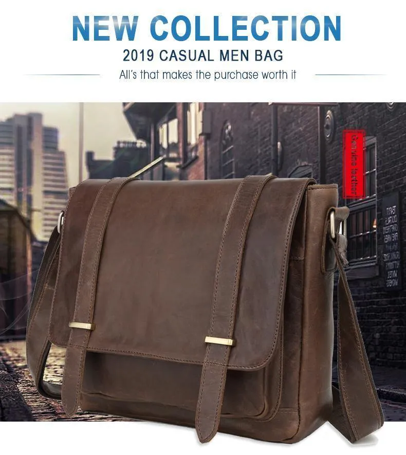 Leder Herren Tasche Schulter Umhängetaschen Crazy Horse Laptop Männlichen Messenger Taschen Vintage Design Tasche für Männer