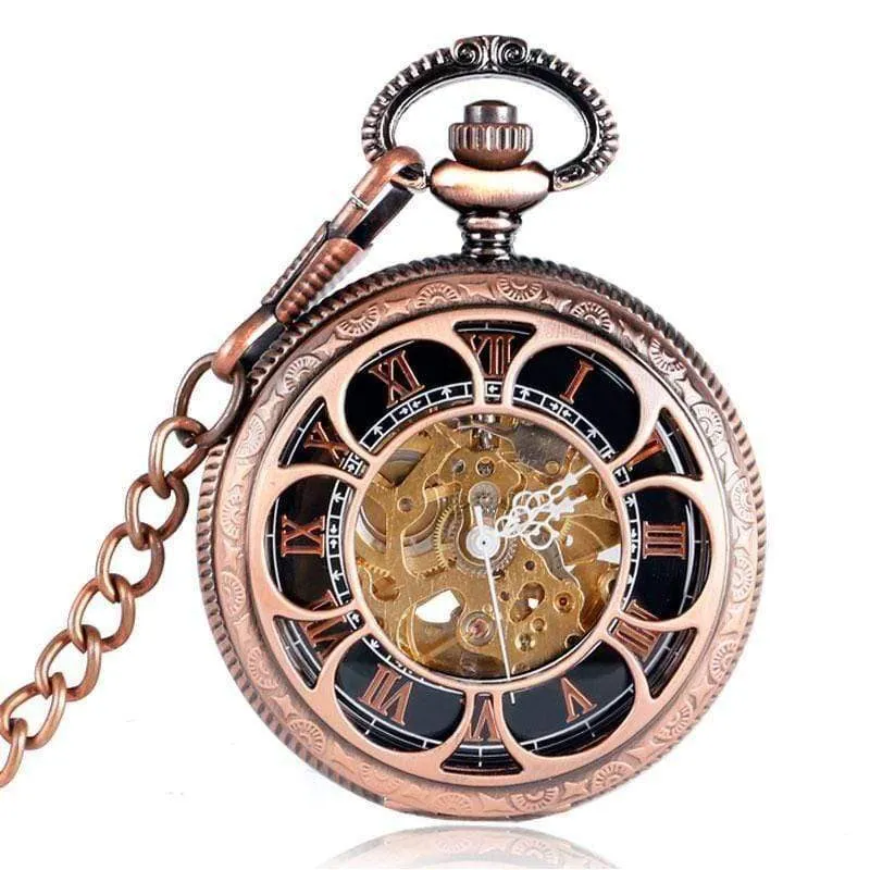Automatische mechanische Taschenuhr mit Automatikaufzug, Roségold, hohles Skelett, modische Taschenuhren, Relogio De Bolso
