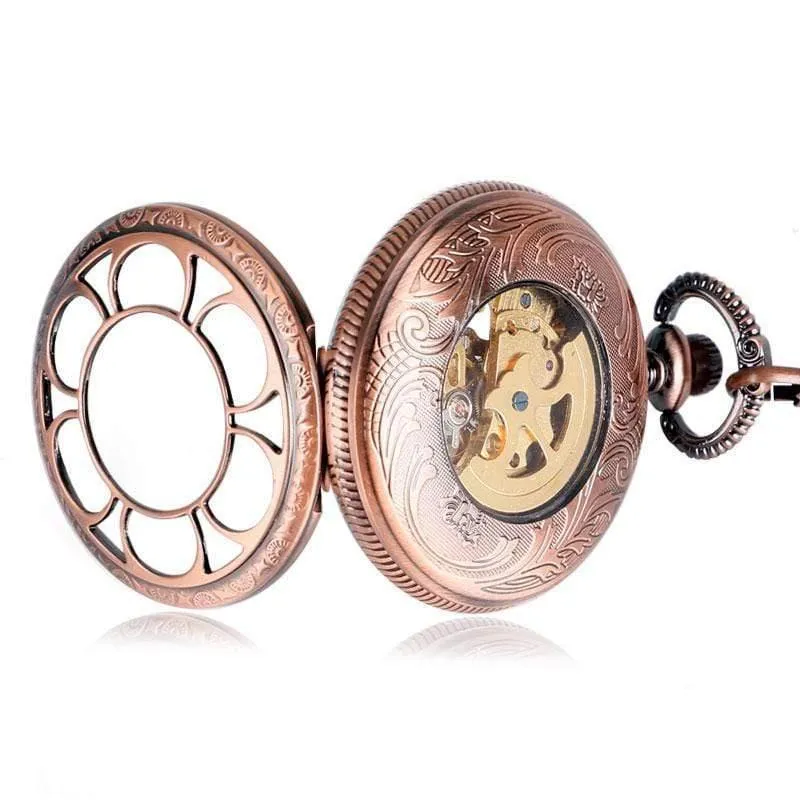 Automatische mechanische Taschenuhr mit Automatikaufzug, Roségold, hohles Skelett, modische Taschenuhren, Relogio De Bolso
