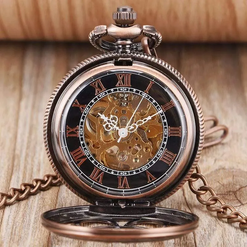 Automatische mechanische Taschenuhr mit Automatikaufzug, Roségold, hohles Skelett, modische Taschenuhren, Relogio De Bolso