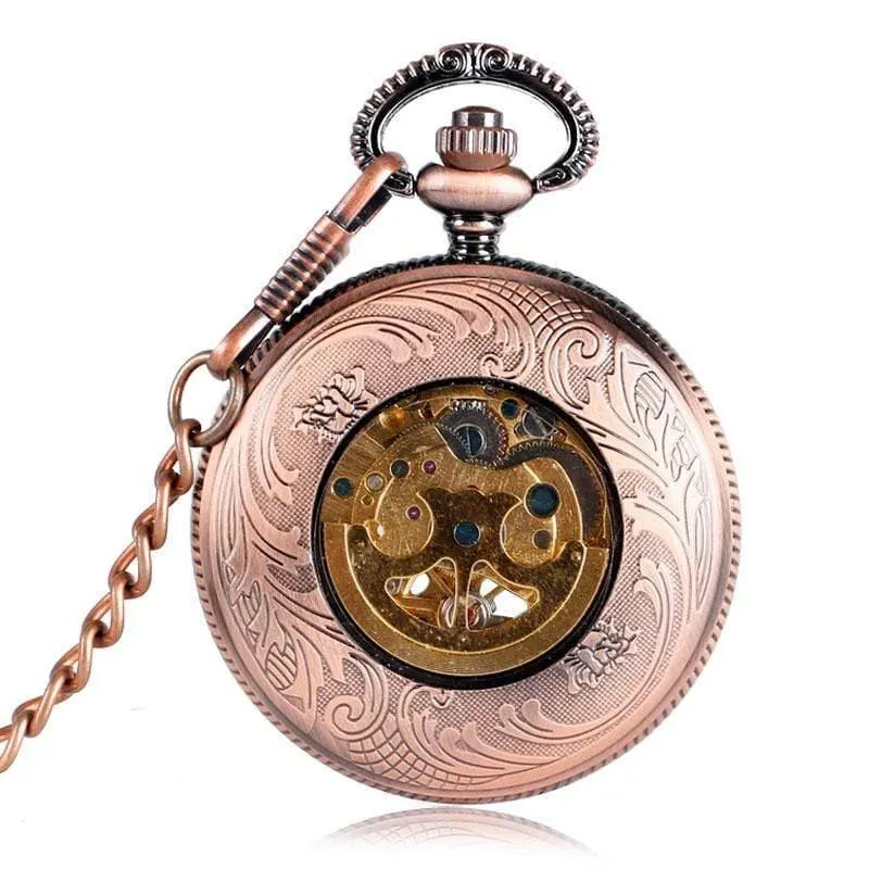 Automatische mechanische Taschenuhr mit Automatikaufzug, Roségold, hohles Skelett, modische Taschenuhren, Relogio De Bolso