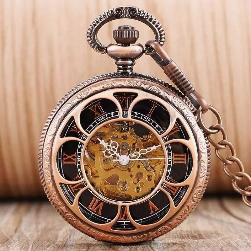 Automatische mechanische Taschenuhr mit Automatikaufzug, Roségold, hohles Skelett, modische Taschenuhren, Relogio De Bolso