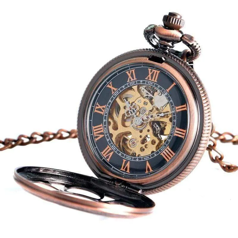 Automatische mechanische Taschenuhr mit Automatikaufzug, Roségold, hohles Skelett, modische Taschenuhren, Relogio De Bolso
