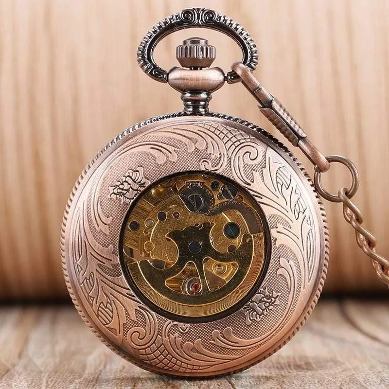 Automatische mechanische Taschenuhr mit Automatikaufzug, Roségold, hohles Skelett, modische Taschenuhren, Relogio De Bolso